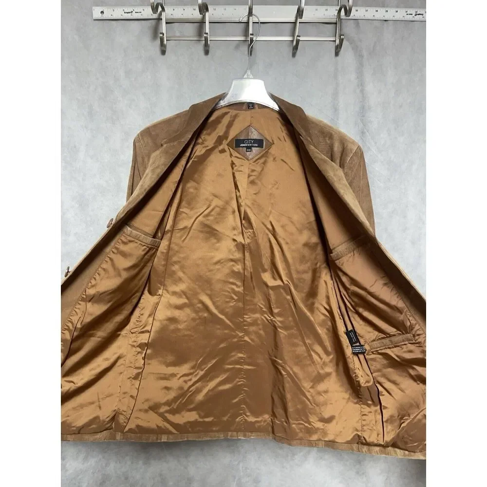 Jones New York Blazer Men 44R Camel Brown Leather Suede City Coat Jacket Outdoor